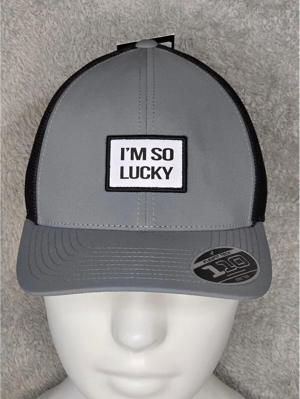 Black Clover I'm So Lucky Trucker Hat Gray Black Snapback Flexfit 110 NWT